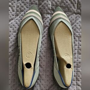 Rothy's Inverse grey and pink stripe point flats. Women's size 10. Retired style